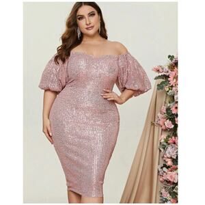 Elegant Faeriesty Sequin Midi Dress - Champagne Pink 5XL